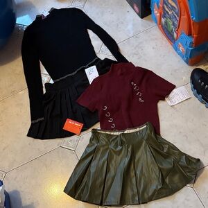 Stylish Black on black and Olive with Burgundy Mini Skirt Set